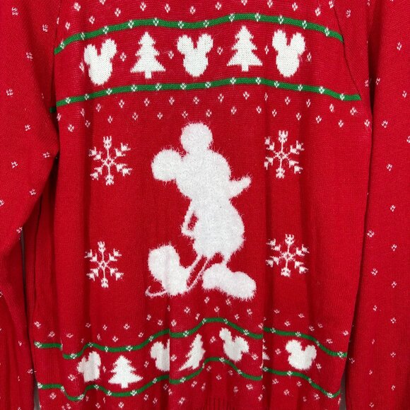 Disney Mickey Mouse Christmas Sweater L Holiday Fair Isle Print Snowflake Red - Picture 8 of 9